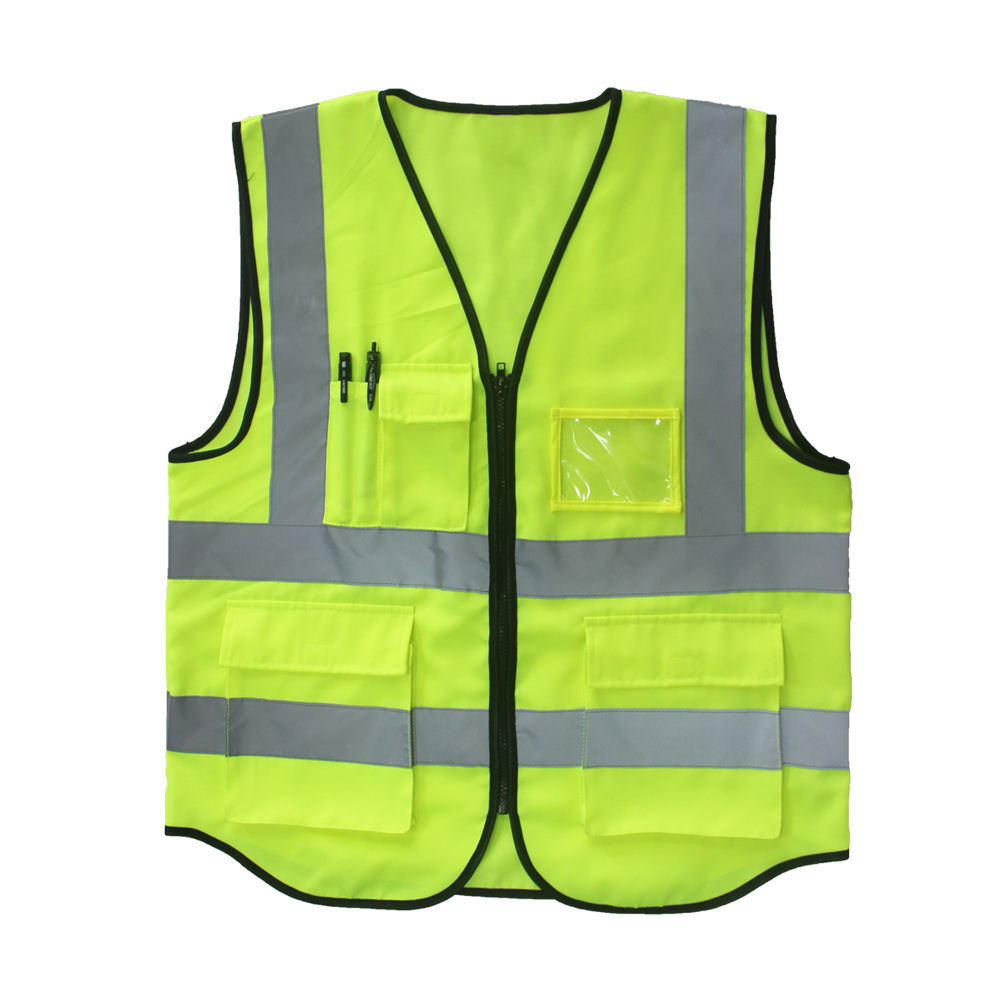Hestic Sports Wear Customized Black Reflective Safety Vest Company Logo With Pockets Custom Color Fluorescent Visibility Work Class 2 Safety Vest
